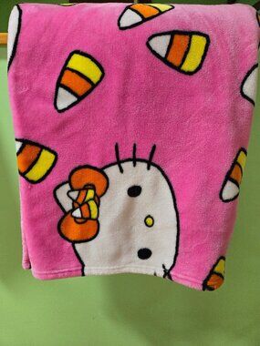 Hello Kitty Halloween Candy Corn Plush Throw Blanket Pink 60x70 Sanrio